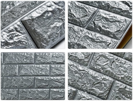 Tapet 3D Silver design perete modern din caramida in relief, Autoadeziv , 77x70 cm - Img 4