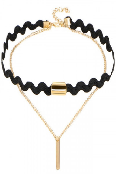 Choker Fashion Black Duble - Colier elegant pentru gat - Black Delux