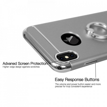 Husa Apple iPhone X, Elegance Luxury 3in1 Ring Argintiu - Img 3