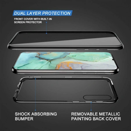 Husa Huawei P30 Pro , Magnetica 360 Negru, Perfect Fit cu spate de sticla securizata premium + folie de sticla pentru ecran