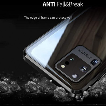 Husa Samsung Galaxy S20 , Magnetica 360 Negru, Perfect Fit cu spate de sticla securizata premium + folie de sticla pentru ecran