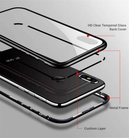 Husa Samsung Galaxy S9 Magnetica 360 grade Black, Perfect Fit cu spate de sticla securizata premium + folie de sticla pentru ecran