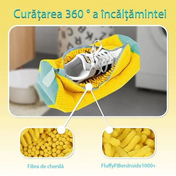 Sac pentru spalat pantofi/ghete in masina de spalat, material rezistent la deformare, moale, incapator, reutilizabil galben - Img 3