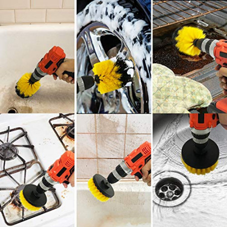 Set 4 Perii pentru Mocheta &amp; Uz Casnic /Profesional Detailing Carpet Brush cu Adaptor Bormasina - Img 4