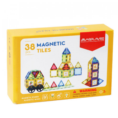 Set de Constructie Magnetic Tiles 3D, jucarii educationale, Elemente Magnetice, diferite variante de asamblare, Cadou baieti si fete, 38 Piese, Multicolor, 3 ani - Img 4