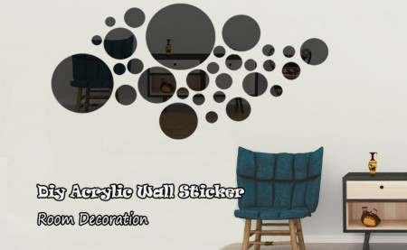 Set Oglinzi Design 3D SILVER ROUND  BLACK - Oglinzi Decorative Acrilice Luxury Home 26 buc/set