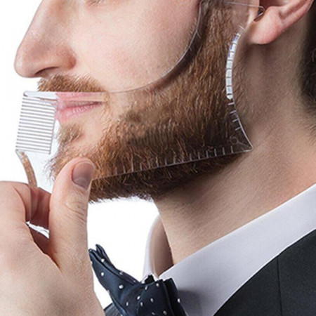 Set profesional pieptene / sablon transparent contur barba &amp; mustata + Brici profesional pentru barbierit si ras capilar, brici din otel inoxidabil, PRO