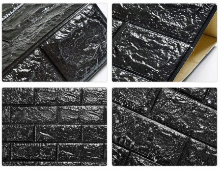 Tapet 3D Black design perete modern din caramida in relief, Autoadeziv , 77x70 cm - Img 4