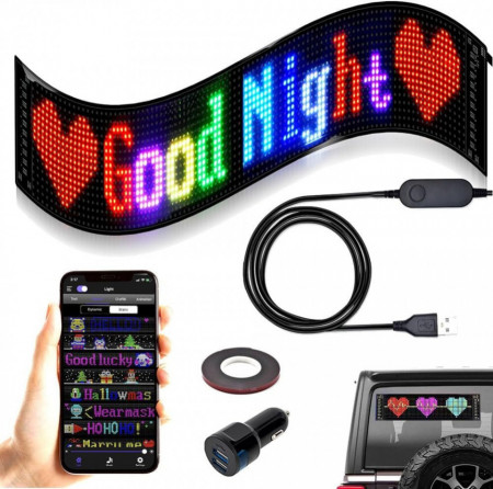 Afișaj LED programabil pentru autovehicule, panou publicitar, display RGB, control din Aplicatie, 5V