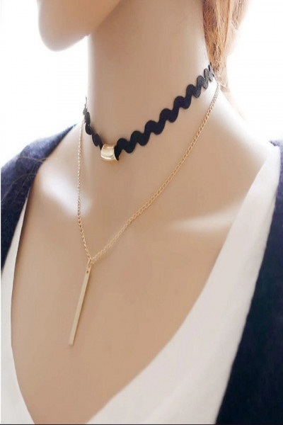 Choker Fashion Black Duble - Colier elegant pentru gat - Black Delux