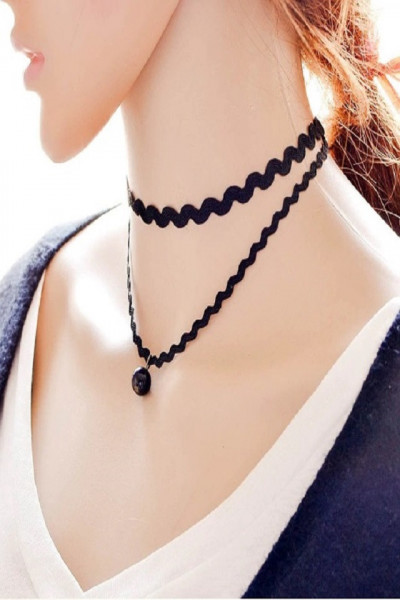 Choker Fashion cu margea Black - Black Delux