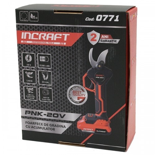 Foarfecă de grădină cu acumulator 20V INCRAFT PNK-20V - cu doi acumulatori inclusi - Img 2