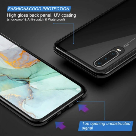 Husa Huawei P30 Pro , Magnetica 360 Negru, Perfect Fit cu spate de sticla securizata premium + folie de sticla pentru ecran