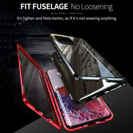 Husa Samsung Galaxy S20 , Magnetica 360 Negru, Perfect Fit cu spate de sticla securizata premium + folie de sticla pentru ecran
