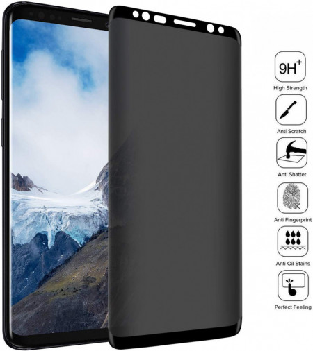 Husa Samsung Galaxy S9 Plus Magnetica cu spate din sticla securizata si folie privacy pentru ecran, Perfect Fit