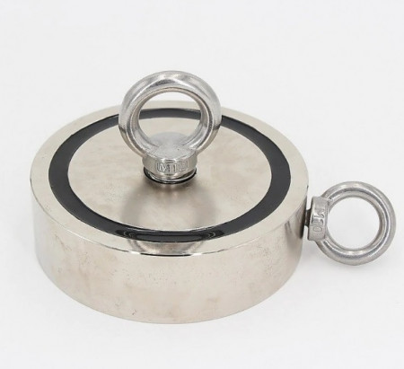 Magnet neodim oală D75 mm cu două cârlige inelare și două fețe x 160 kg - magnet fishing - Img 6