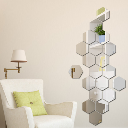 Oglinda Design Hexagon Silver - Oglinzi Decorative Acrilice Cristal - Diamant - Luxury Home - Diagonala 11.5 cm - 1 bucata