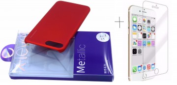 Pachet husa Elegance Luxury X-LEVEL Metalic Red pentru Apple iPhone 7 cu folie de sticla gratis