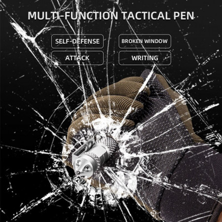 Pix tactic Multifunctional ideal pentru Autoaparare, Instrument de Scris si Spargere Geam in caz de Urgenta, Metalic, Agintiu - Img 8
