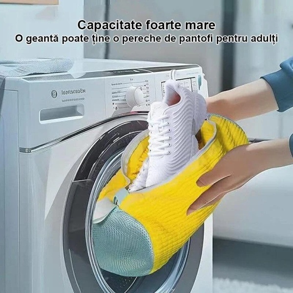 Sac pentru spalat pantofi/ghete in masina de spalat, material rezistent la deformare, moale, incapator, reutilizabil galben - Img 4