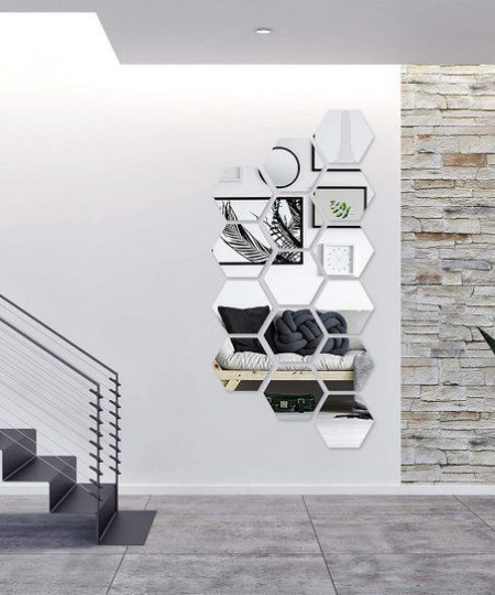 Oglinda Design Hexagon Silver - Oglinzi Decorative Acrilice Cristal - Diamant - Luxury Home - Diagonala 12-14cm - 1 bucata