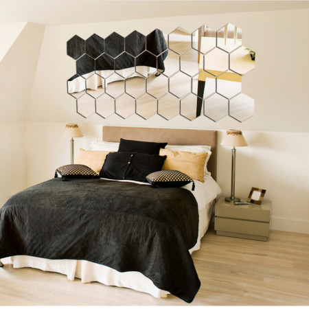 Set Oglinzi Design Hexagon Silver - Oglinzi Decorative Acrilice Cristal - Diamant - Luxury Home 24 bucati/set