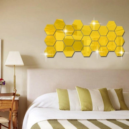 Set Oglinzi Design Hexagon Gold - Oglinzi Decorative Acrilice Cristal - Diamant - Luxury Home 10 bucati/set