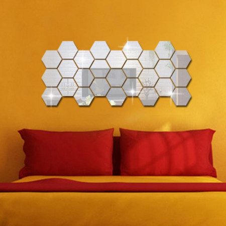 Set Oglinzi Design Hexagon Silver - Oglinzi Decorative Acrilice Cristal - Diamant - Luxury Home 10 bucati/set