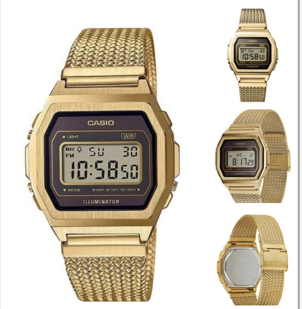 Ceas Casio digital din otel inoxidabil, Auriu