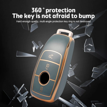 Husa de protectie premium pentru cheie auto, Elegance Luxury Cover Key, Gri, compatibila cu Mercedes Benz A C E S G Class W177 W205 W213 X167 W222 CLA GLE GLB GLS AMG Maybach - Img 3