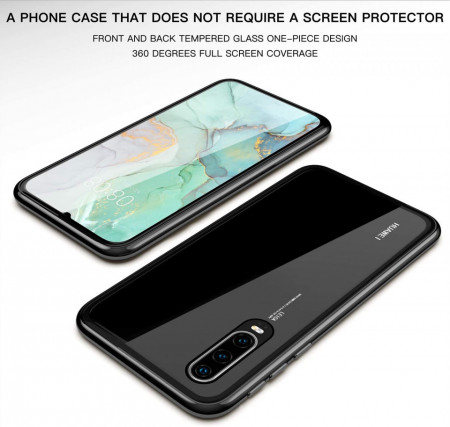 Husa Huawei P30 Pro , Magnetica 360 Negru, Perfect Fit cu spate de sticla securizata premium + folie de sticla pentru ecran
