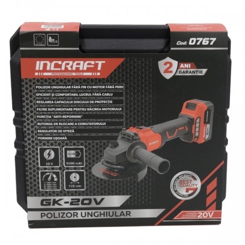 Polizor unghiular cu acumulator 125 mm INCRAFT GK-20V - Cu doi acumulatori inclusi - Img 4