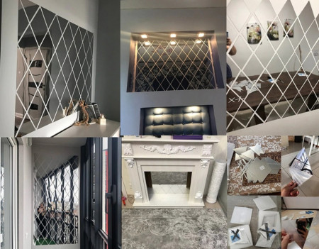 Set 58 Oglinzi Acrilice Diamant Romb Sticker Auto-adeziv Decorativ pentru Baie Living si Bucatarie 100 x 100 cm