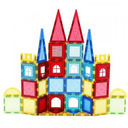 Set de Constructie Magnetic Tiles 3D, jucarii educationale, Elemente Magnetice, diferite variante de asamblare, Cadou baieti si fete, 103 Piese, Multicolor, 3 ani - Img 3