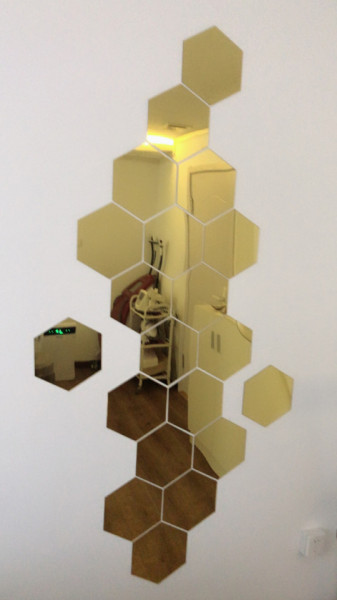 Set Oglinzi Design Hexagon Gold - Oglinzi Decorative Acrilice Cristal - Diamant - Luxury Home 12 bucati/set