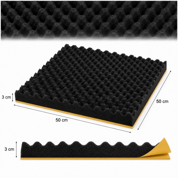 Burete acustic fonoabsorbant cofrat si izolator fonic, Adezivat, Dimensiune placa 50X50X3cm - Img 2