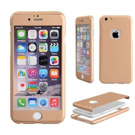 Husa Apple iPhone 5/5S/SE, FullBody Gold, acoperire completa 360 grade cu folie de sticla gratis - Img 2