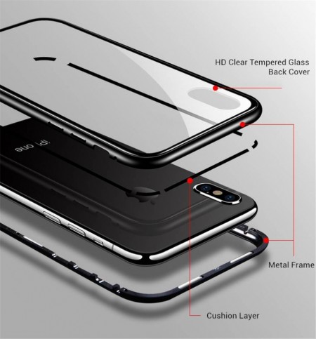 Husa Apple iPhone 8, Magnetica Argintiu, Perfect Fit cu spate de sticla securizata premium - Img 6