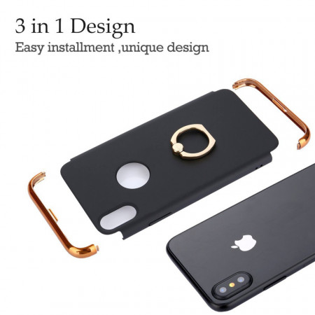 Husa Apple iPhone X, Elegance Luxury 3in1 Ring Negru - Img 2