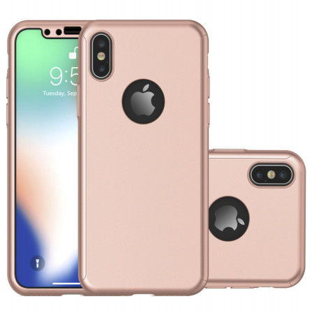 Husa Apple iPhone X, FullBody Elegance Luxury Rose-Gold, acoperire completa 360 grade cu folie de sticla gratis - Img 2