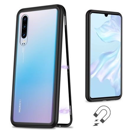 Husa Huawei P30 Magnetica Black, Perfect Fit cu spate de sticla securizata premium - Img 2