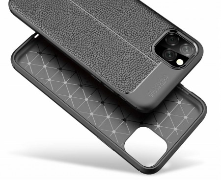 Husa pentru Apple iPhone 11 PRO, Perfect Fit Black cu insertii de piele - Img 3