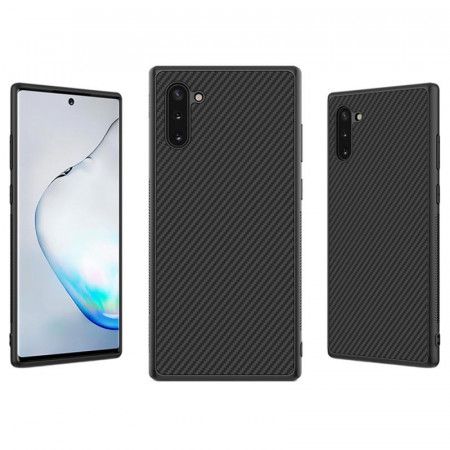 Husa pentru Samsung Galaxy Note 10, Perfect Fit, cu insertii de carbon, negru