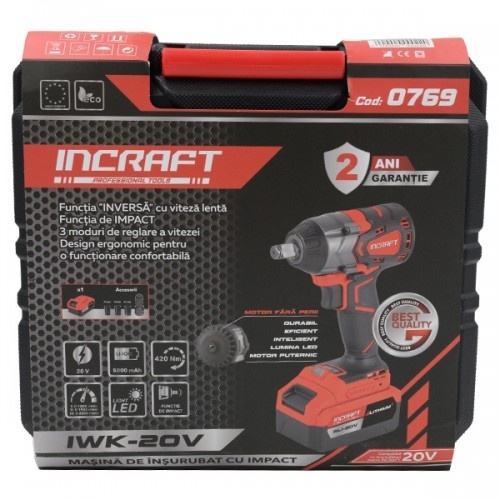 Mașină de înșurubat cu percuție cu acumulator INCRAFT DK-20V - Cu 2 acumulatori inclusi - Img 4