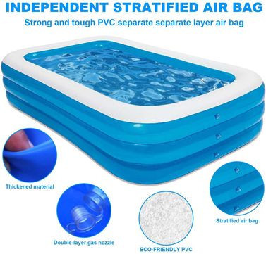 Piscina gonflabila pentru copii si adulti, PVC, 210x140x65 cm, albastru/alb
