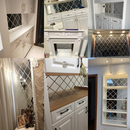 Set 32 Oglinzi Acrilice Diamant Romb Sticker Auto-adeziv Decorativ pentru Baie Living si Bucatarie 50 x 100 cm