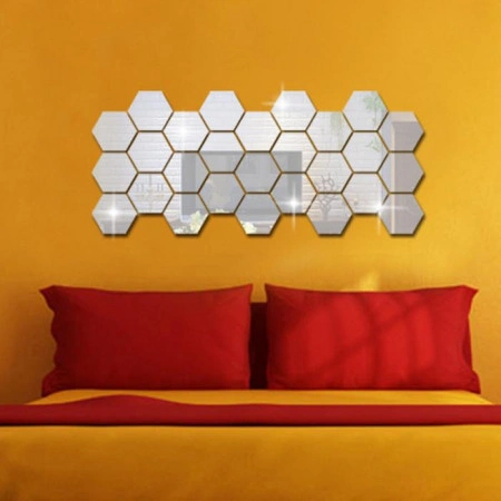 Set Oglinzi Design Hexagon Silver - Oglinzi Decorative Acrilice Cristal - Diamant - Luxury Home 12 bucati/set