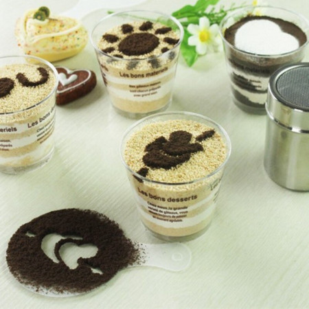 Set pentru decorare cafea sau prajituri, 19 sabloane si shaker pentru cacao sau ciocolata