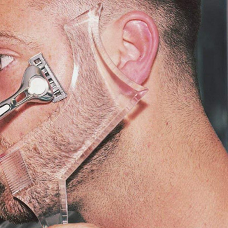 Set profesional pieptene / sablon transparent contur barba &amp; mustata + Brici profesional pentru barbierit si ras capilar, brici din otel inoxidabil, PRO