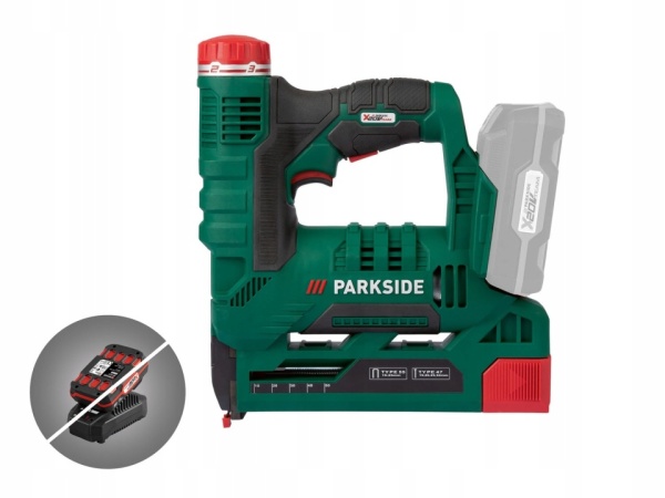 Capsator fara fir Parkside 20 V PAT 20-Li, LED integrat, magazie cu indicator de umplere, Verde - Img 2